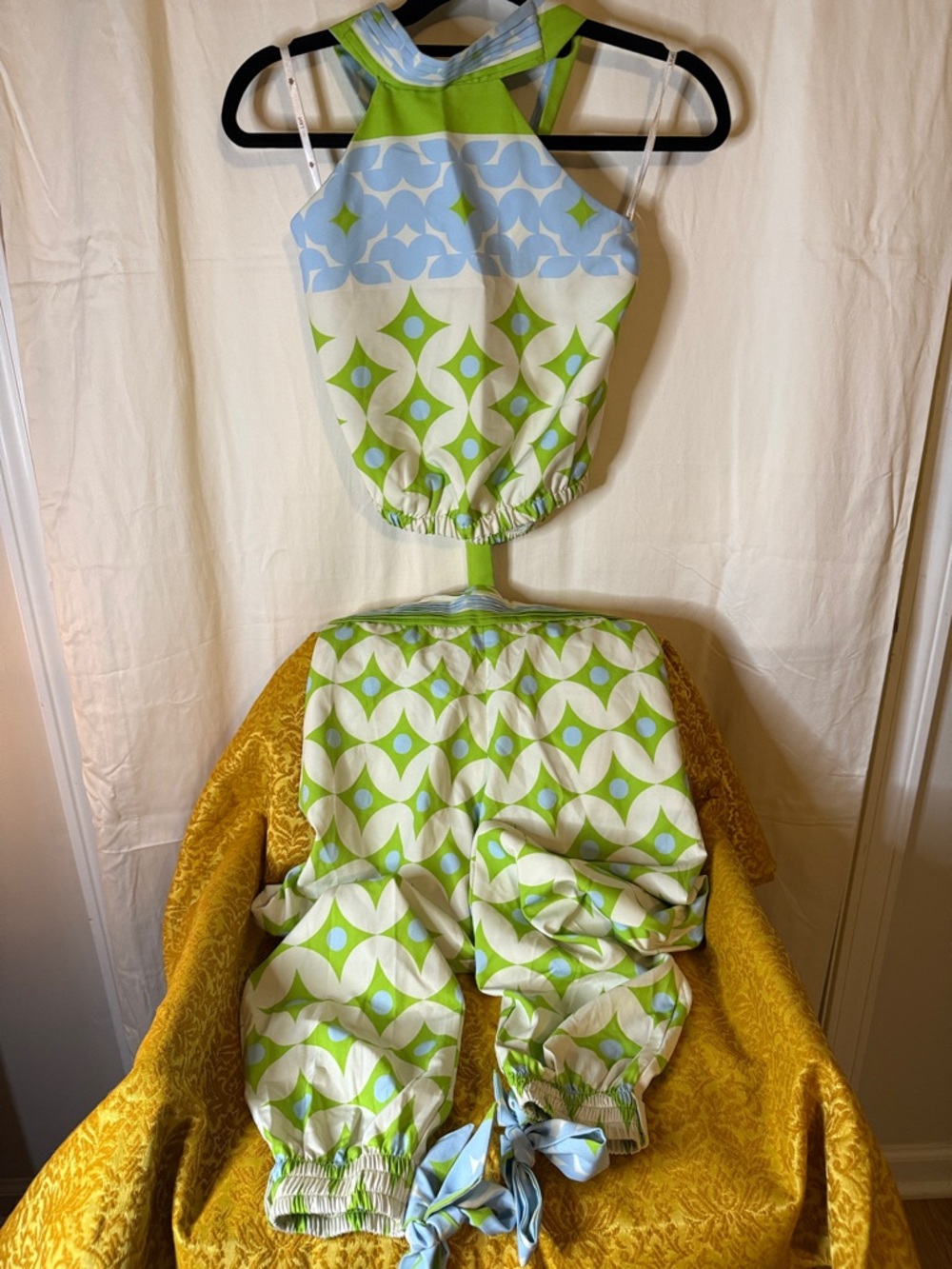 Lavi Green and Light Blue Geometric Two-Piece Set